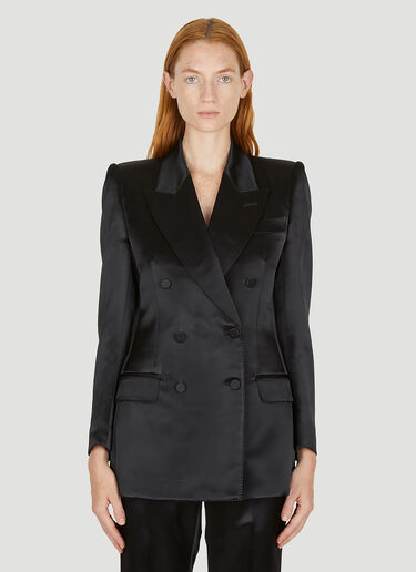 Gucci Double Breasted Satin Suit Blazer Black guc0250008