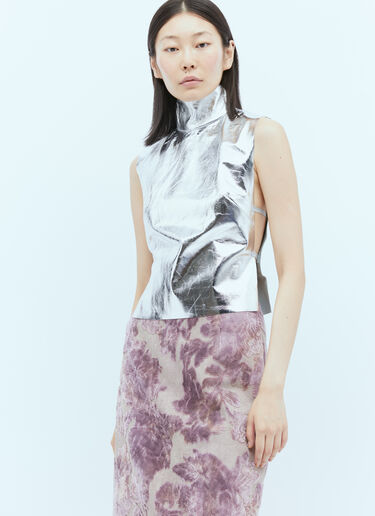 Dries Van Noten メタリックコーティングレザーベスト シルバー dvn0254012