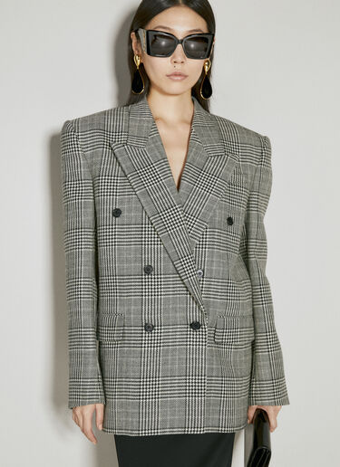 Saint Laurent Oversized Prince Of Wales Wool Blazer Grey sla0254030