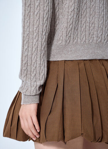 LN-CC® - Miu Miu: Cable Knit Cardigan with Denim Collar - Beige Miu Miu Cable Knit Cardigan with Denim Collar Beige miu0266001