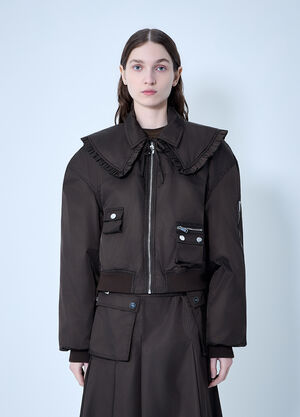 GANNI Duchesse Nylon Bomber Jacket Dark Brown gan0263026