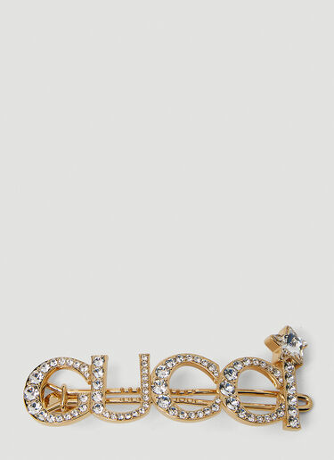 Gucci Embellished Logo Hair Slide Gold guc0251235
