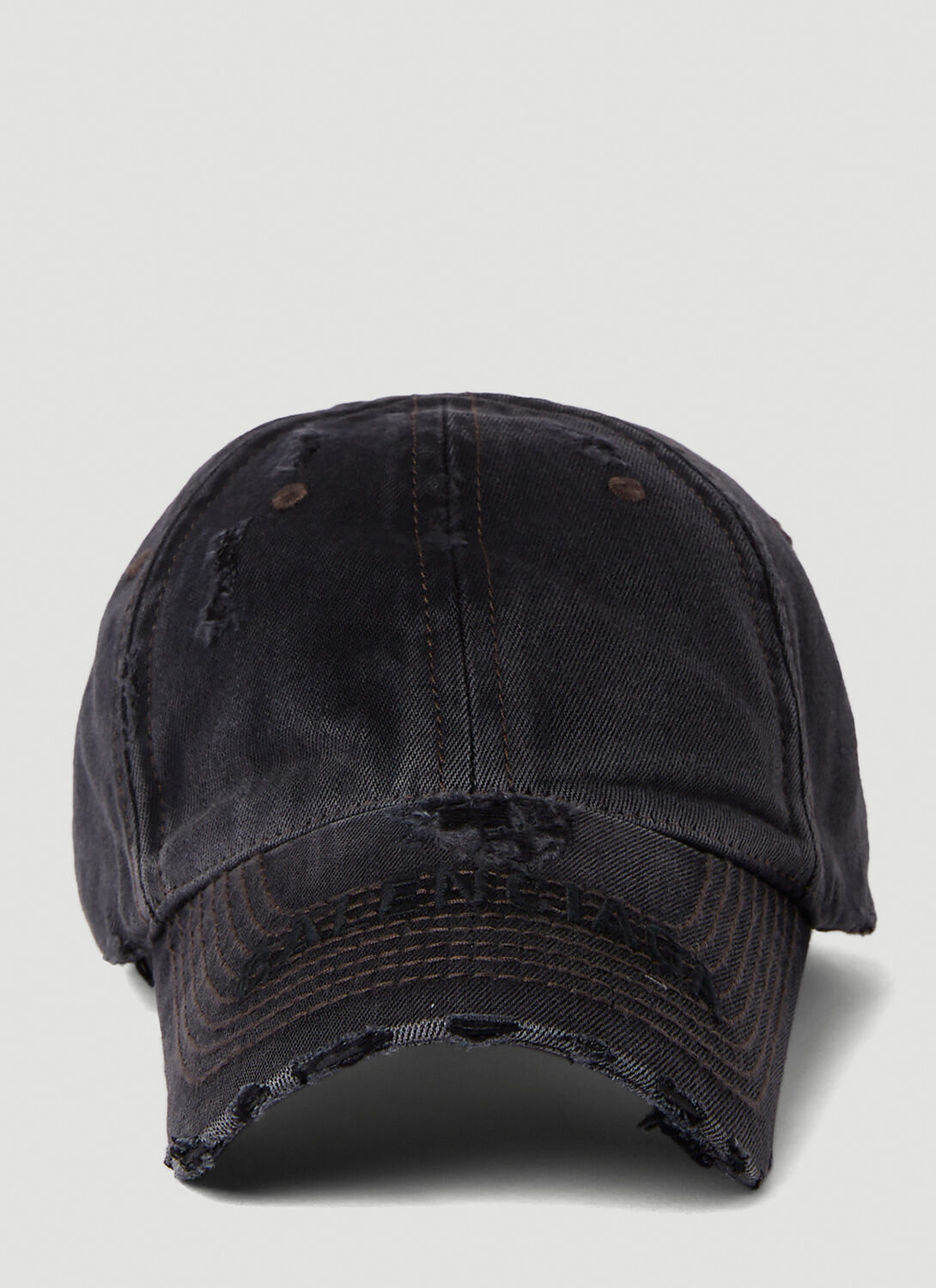 Shop Balenciaga Distressed Denim Baseball Cap In Black