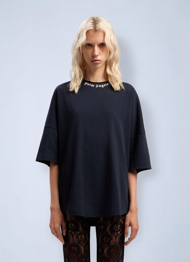 Palm Angels Curved Logo Collar Over T-Shirt Dark Blue pma0262074