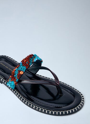 Dries Van Noten Embellished Whipstitched Leather Sandals Blue dvn0263030