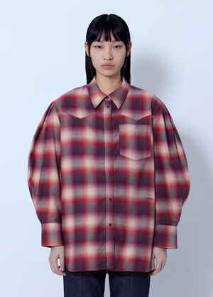 GANNI Cotton Flannel Check Pleated Sleeve Shirt Purple gan0265005