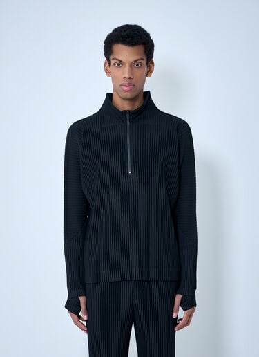 Homme Plissé Issey Miyake Pleated Half-Zip Pullover Sweater Black hmp0163004