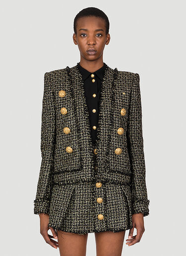 Balmain ノーカラーツイードブレザー ブラック bln0253015