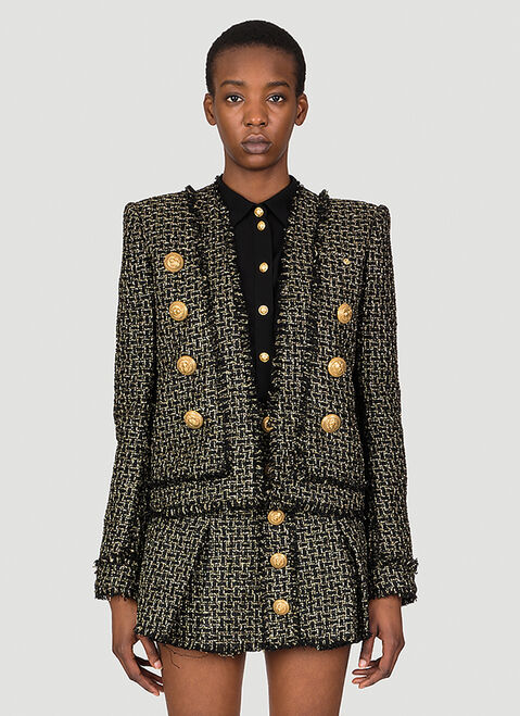 Balmain Collarless Tweed Blazer Brown bln0254005