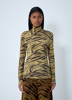 GANNI Printed Mesh Top Khaki gan0262011