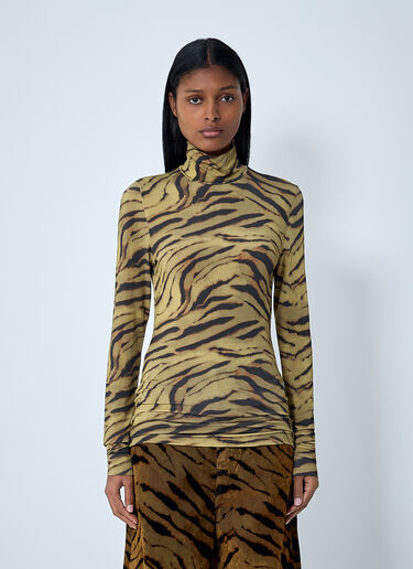 Printed Mesh Top GANNI Printed Mesh Top Khaki gan0262011