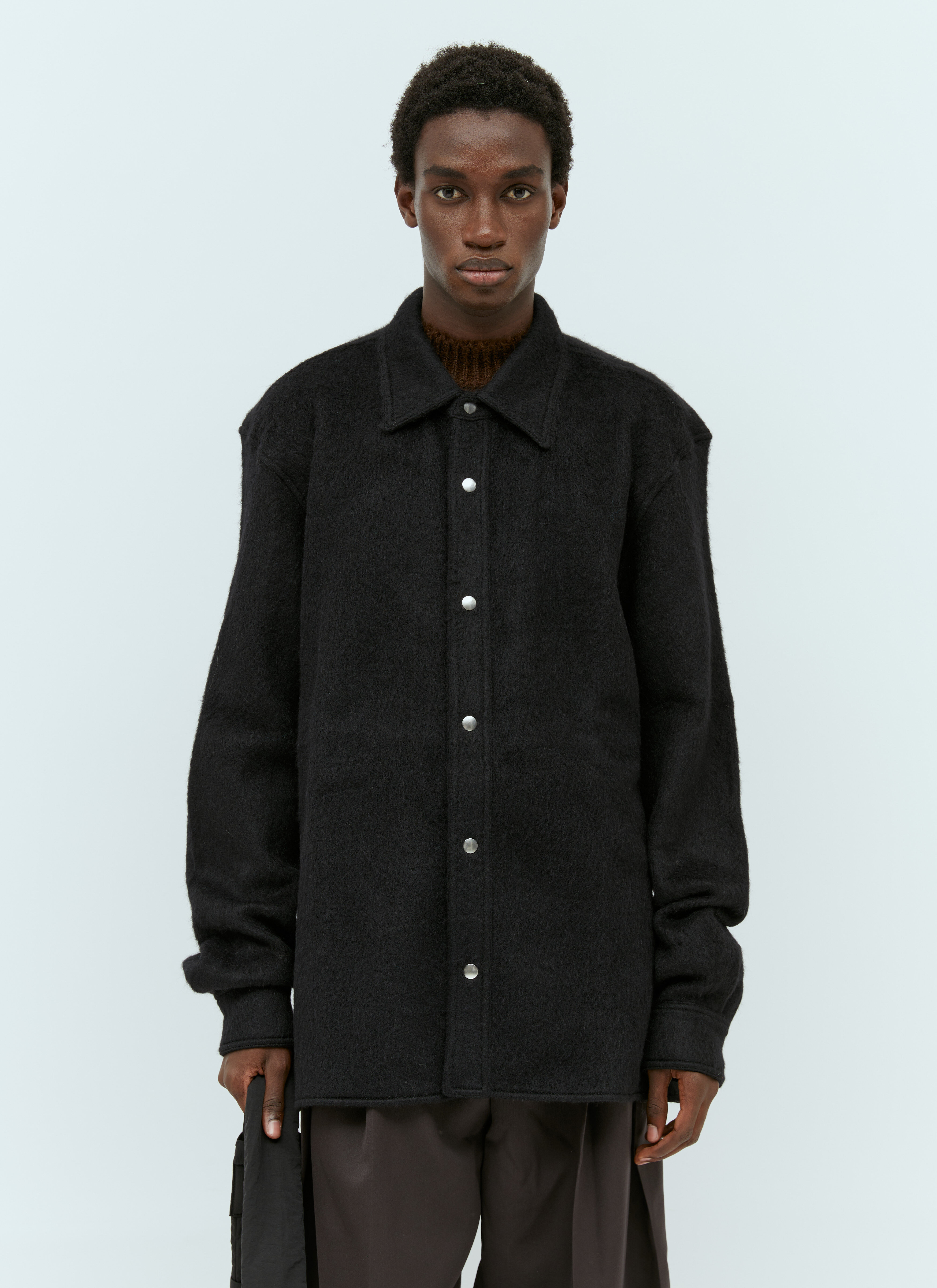 Balmain Long Sleeve Wool Shirt Black bln0153010