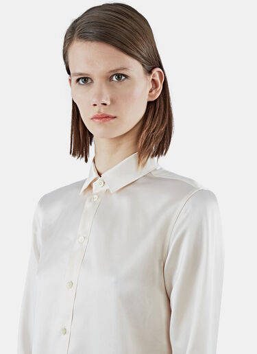 Saint Laurent Silk Long Sleeved Satin Shirt White sla0224029