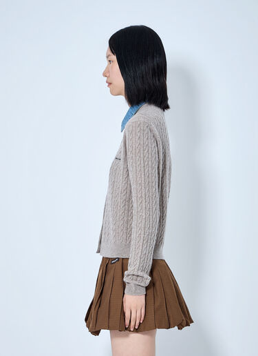 LN-CC® - Miu Miu: Cable Knit Cardigan with Denim Collar - Beige Miu Miu Cable Knit Cardigan with Denim Collar Beige miu0266001