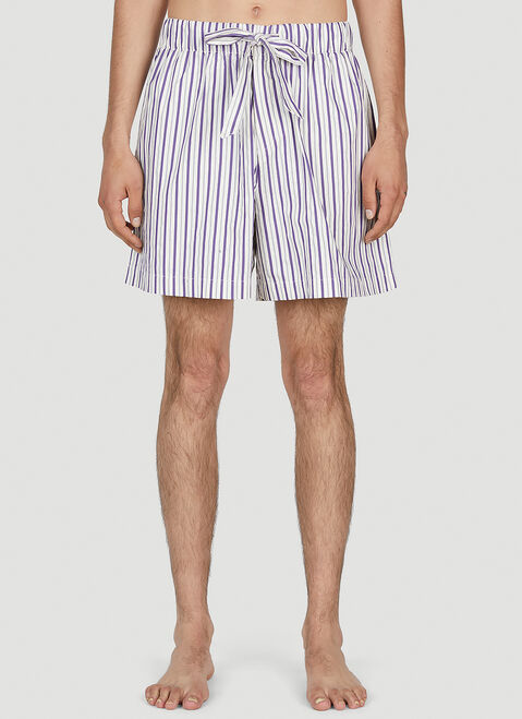 Tekla Lido Stripe Sleep Shorts Purple tek0349012