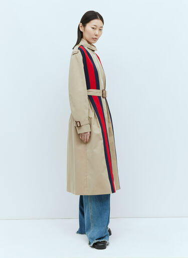 Gucci Gabardine Trench Coat With Web Stripe Beige guc0255036