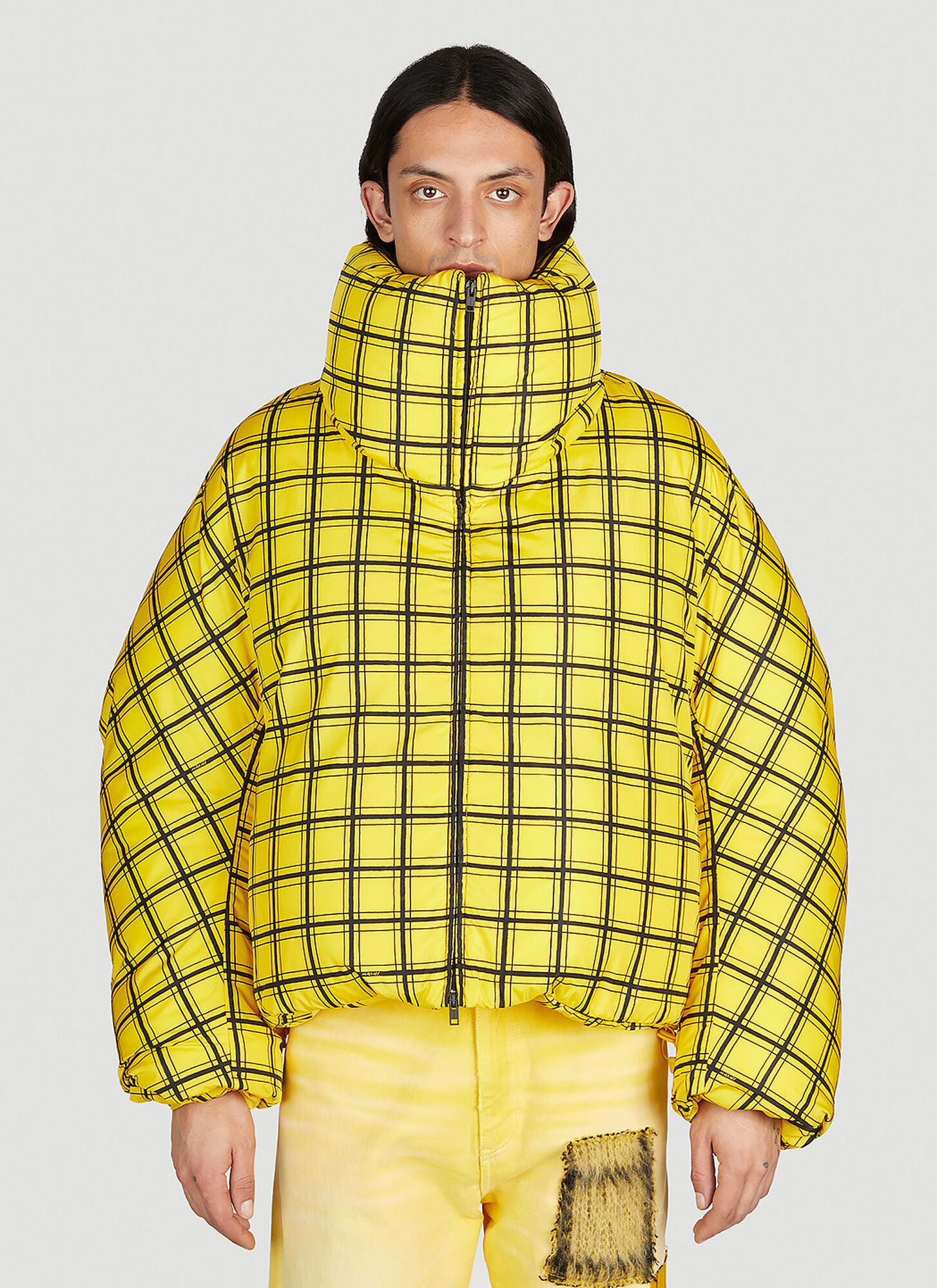 Marni Check Oversized Down Jacket In Yellow