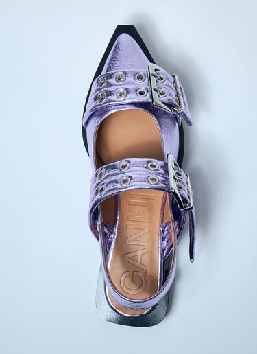 GANNI Metallic Feminine Buckle Ballerina Flats Purple gan0259052