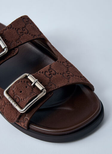 Gucci 徽标压花皮革拖鞋  棕色 guc0159063