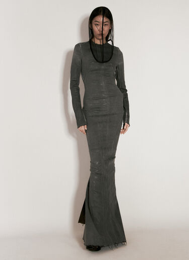 Rick Owens Coated Denim Maxi Dress Grey ric0256002