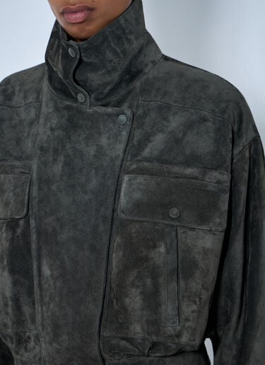 LN-CC® - Saint Laurent: High Collar Suede Jacket - Dark Grey Saint Laurent High Collar Suede Jacket Dark Grey sla0263003