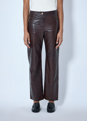 Max Mara Leather Wide-Leg Trousers Dark Brown max0265215