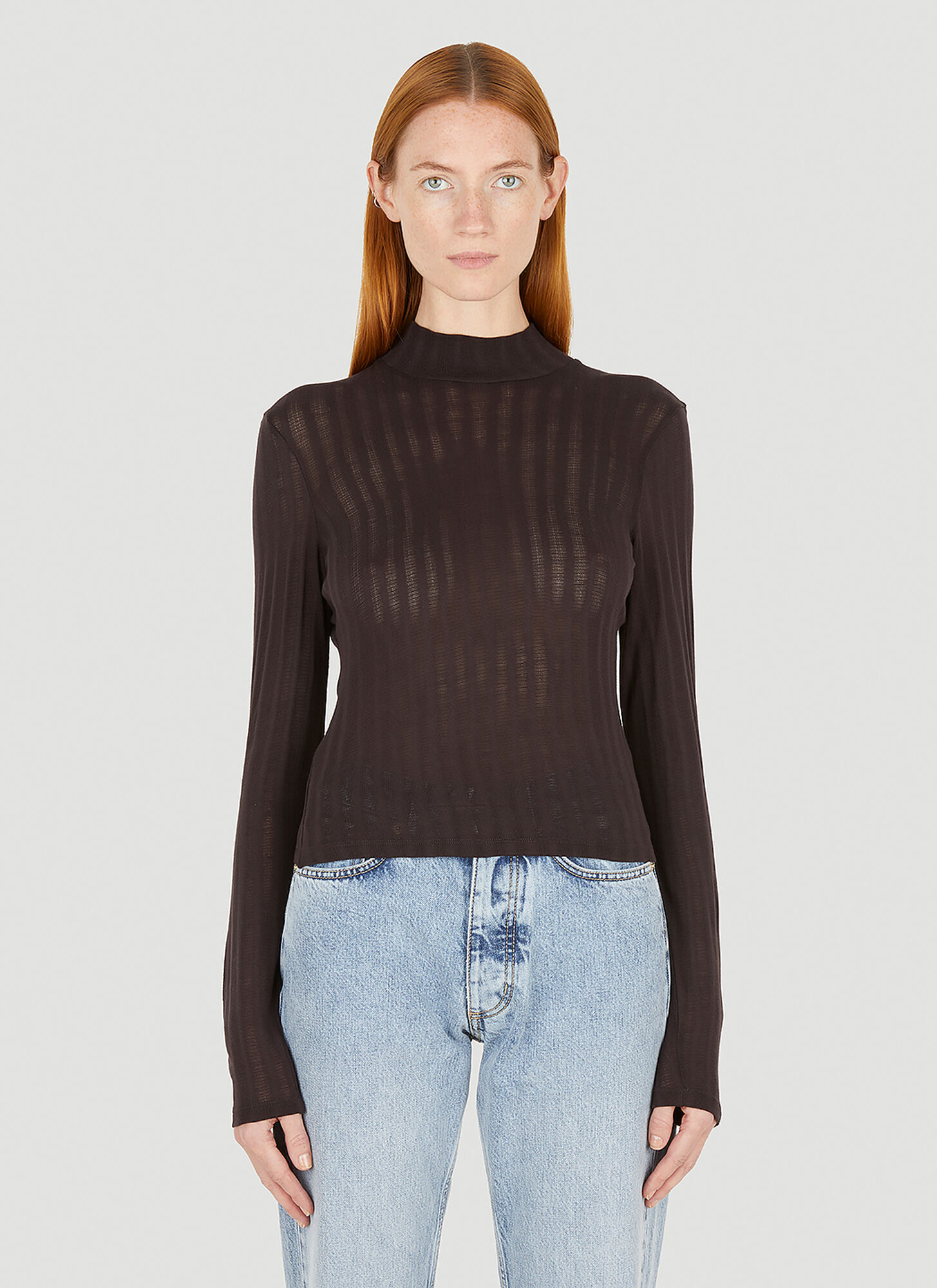 Shop Eckhaus Latta Shrunk High Neck Knit Top Female Brownfemale