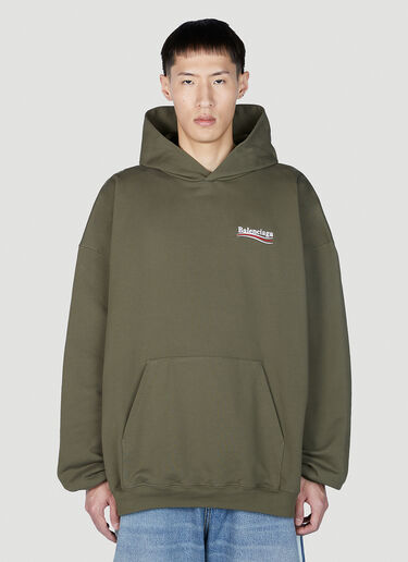 Balenciaga Logo Print Hooded Sweatshirt Khaki bal0151024