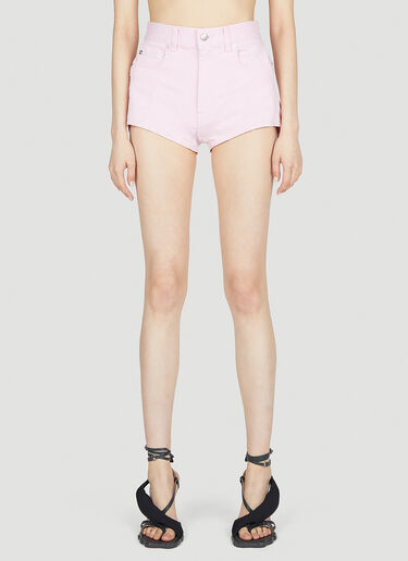Mugler Structured Contrast Panel Denim Shorts Pink mug0251065