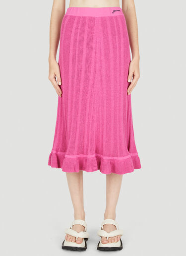 GANNI Ruffle Trim Mid Length Skirt Pink gan0249018