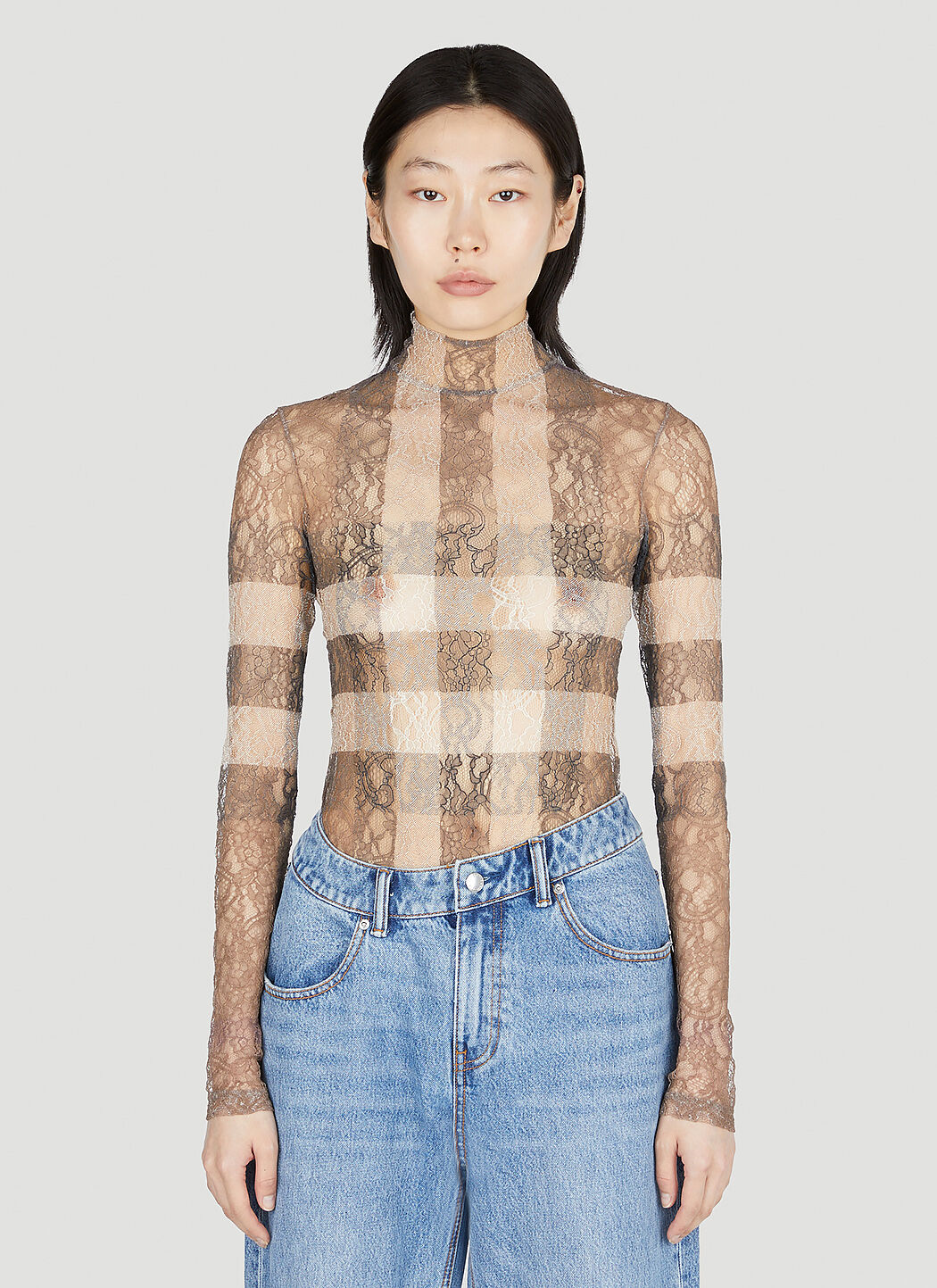 Burberry Check Lace Bodysuit Beige bur0252004