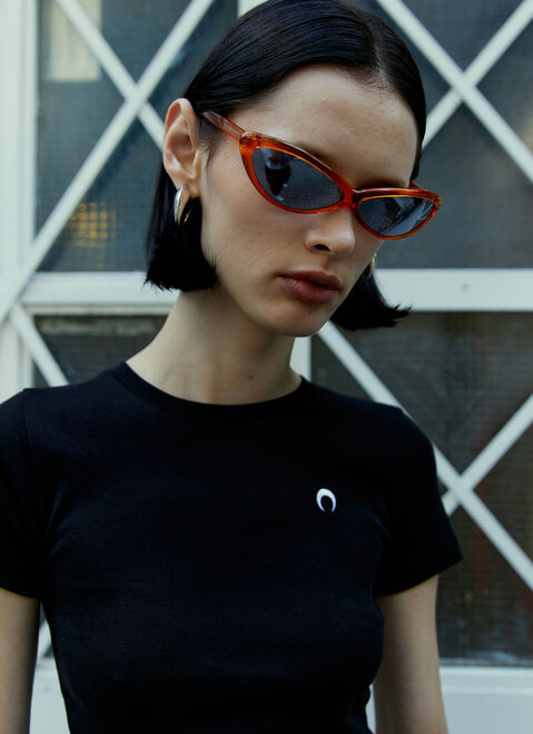 Marine Serre Logo Embroidery T-Shirt Black mrs0254008