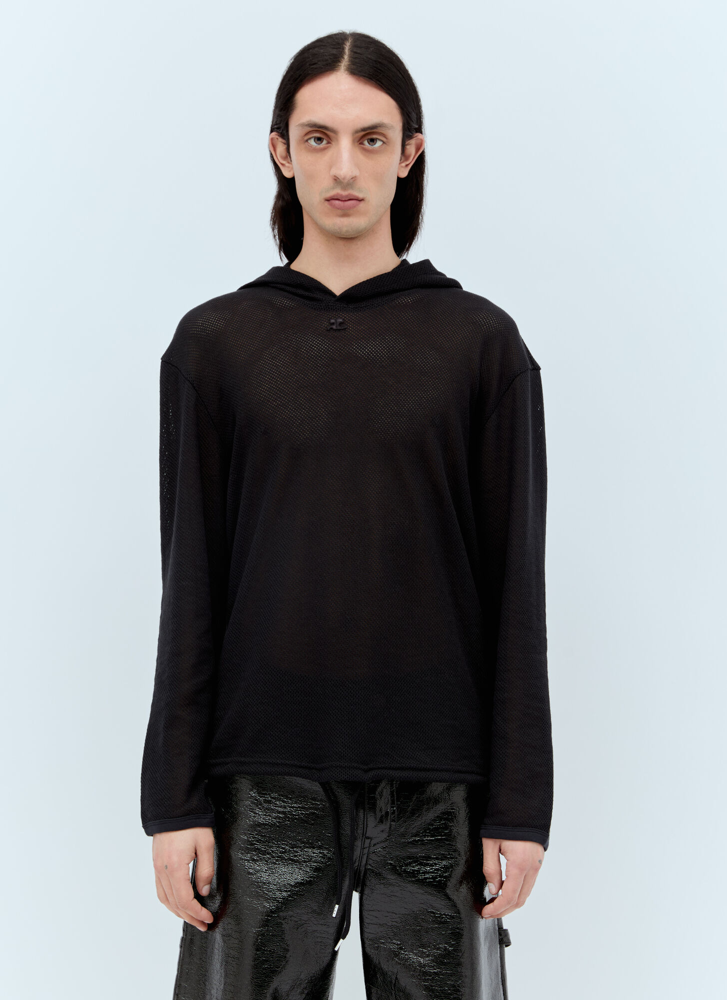 Shop Courrèges Mesh Hooded Sweatshirt In Black