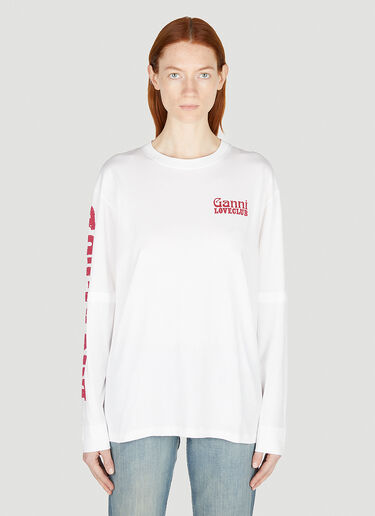 GANNI Love Club Layered Long Sleeve T-Shirt White gan0252006
