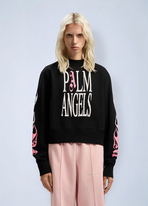 Palm Angels Flames Fitted Crew Sweatshirt Black pma0262075