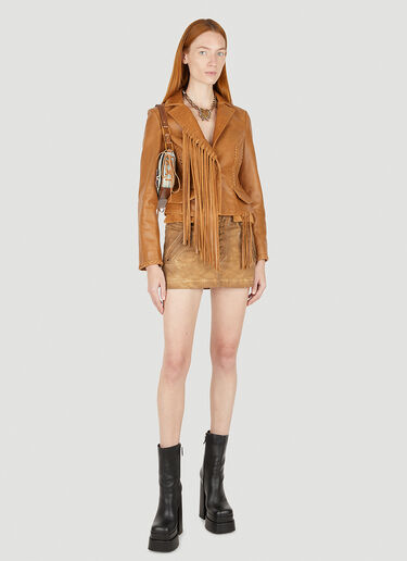 Guess USA Fringed Leather Jacket Brown gue0250012
