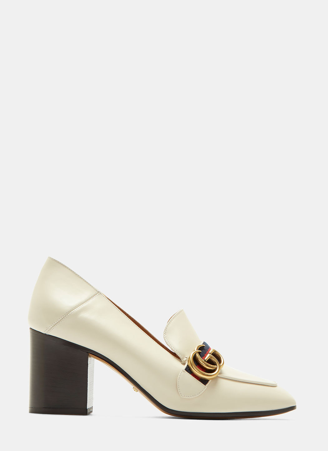 Gucci leather mid heel loafer white shop
