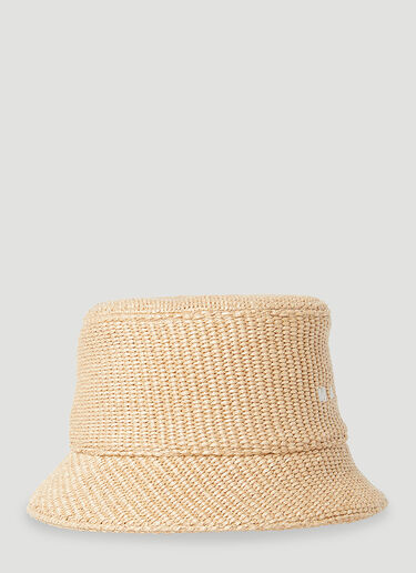 Marni Logo Embroidery Raffia-Effect Bucket Hat Beige mni0255036