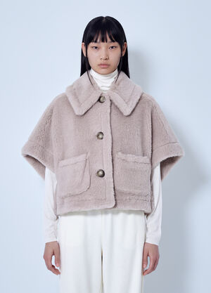 Max Mara Alpaca and Wool Teddy Fabric Boxy Cape  Beige max0266084