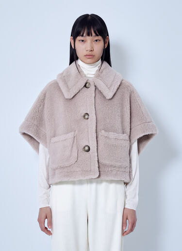 LN-CC® - Max Mara: Alpaca and Wool Teddy Fabric Boxy Cape - Beige Max Mara Alpaca and Wool Teddy Fabric Boxy Cape Beige max0266084