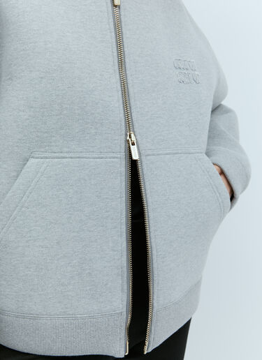 Miu Miu Embossed Logo Hooded Sweatshirt Grey miu0254008