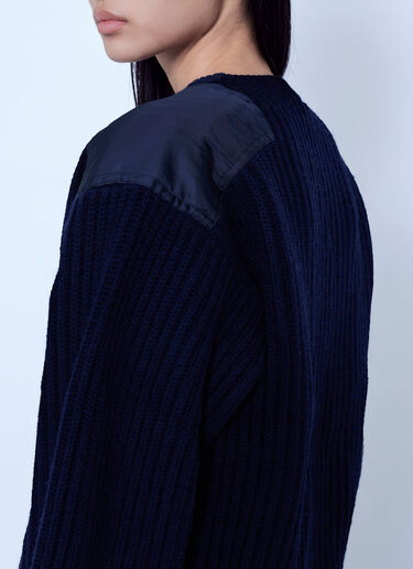 LN-CC® - GANNI: Wool Melange Rib Stripe V Neck - Navy GANNI Wool Melange Rib Stripe V Neck Navy gan0266031