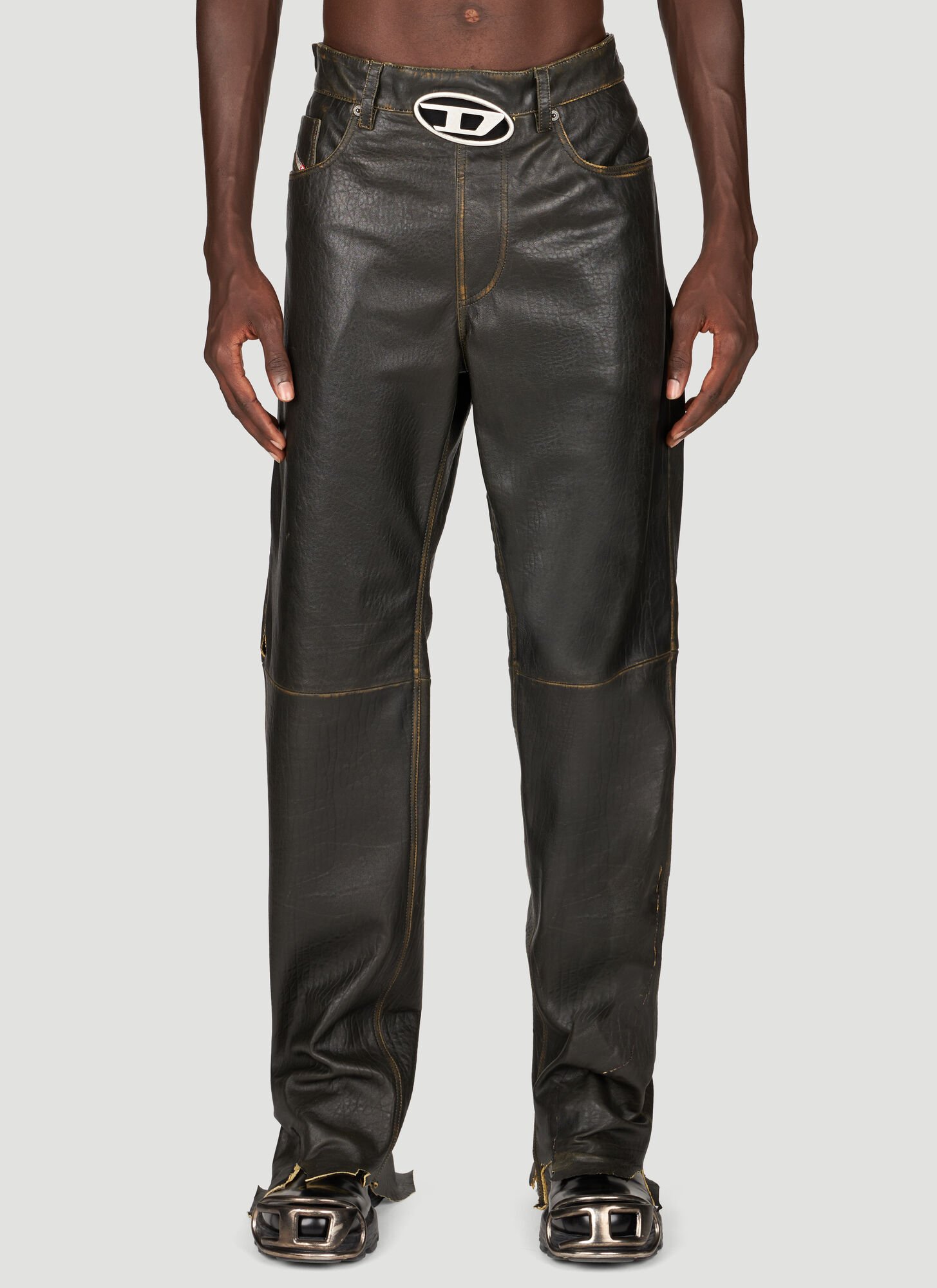 Shop Diesel P-kooman Leather Pants In Black