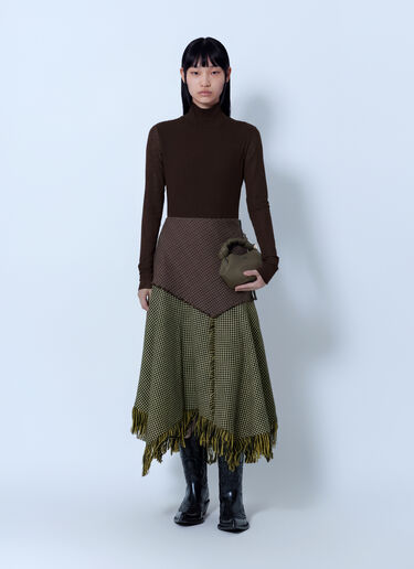LN-CC® - GANNI: Woollen Check Patchwork Long Skirt - Green GANNI Woollen Check Patchwork Long Skirt Green gan0266014