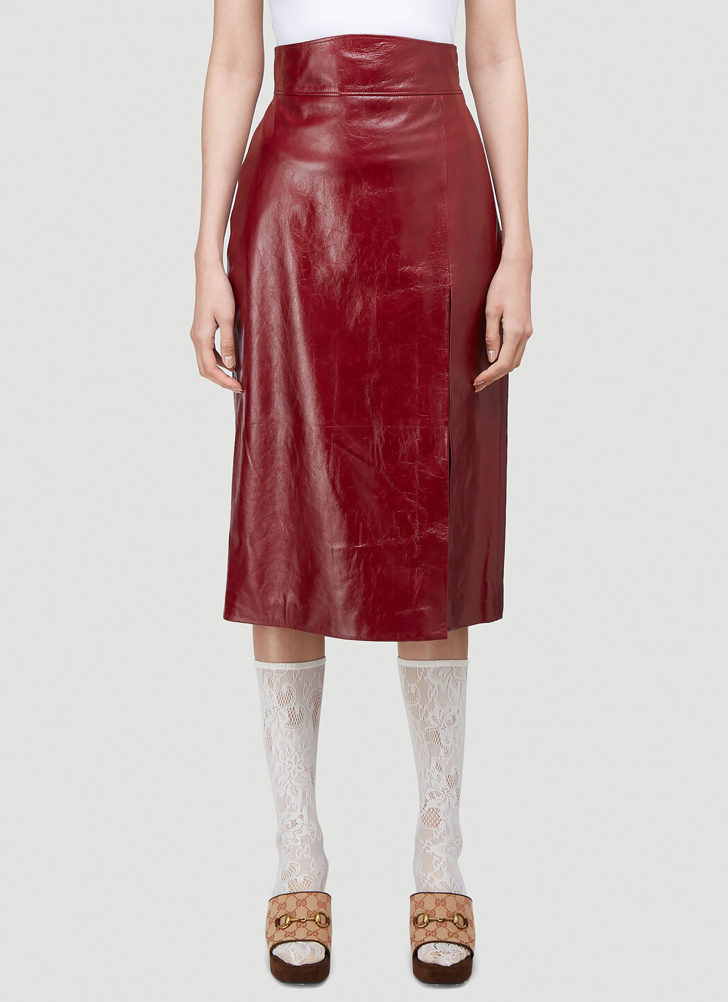 Gucci red sales leather skirt