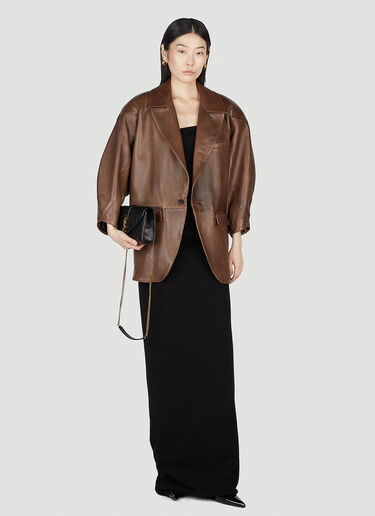 Saint Laurent Oversized Leather Blazer Brown sla0253039