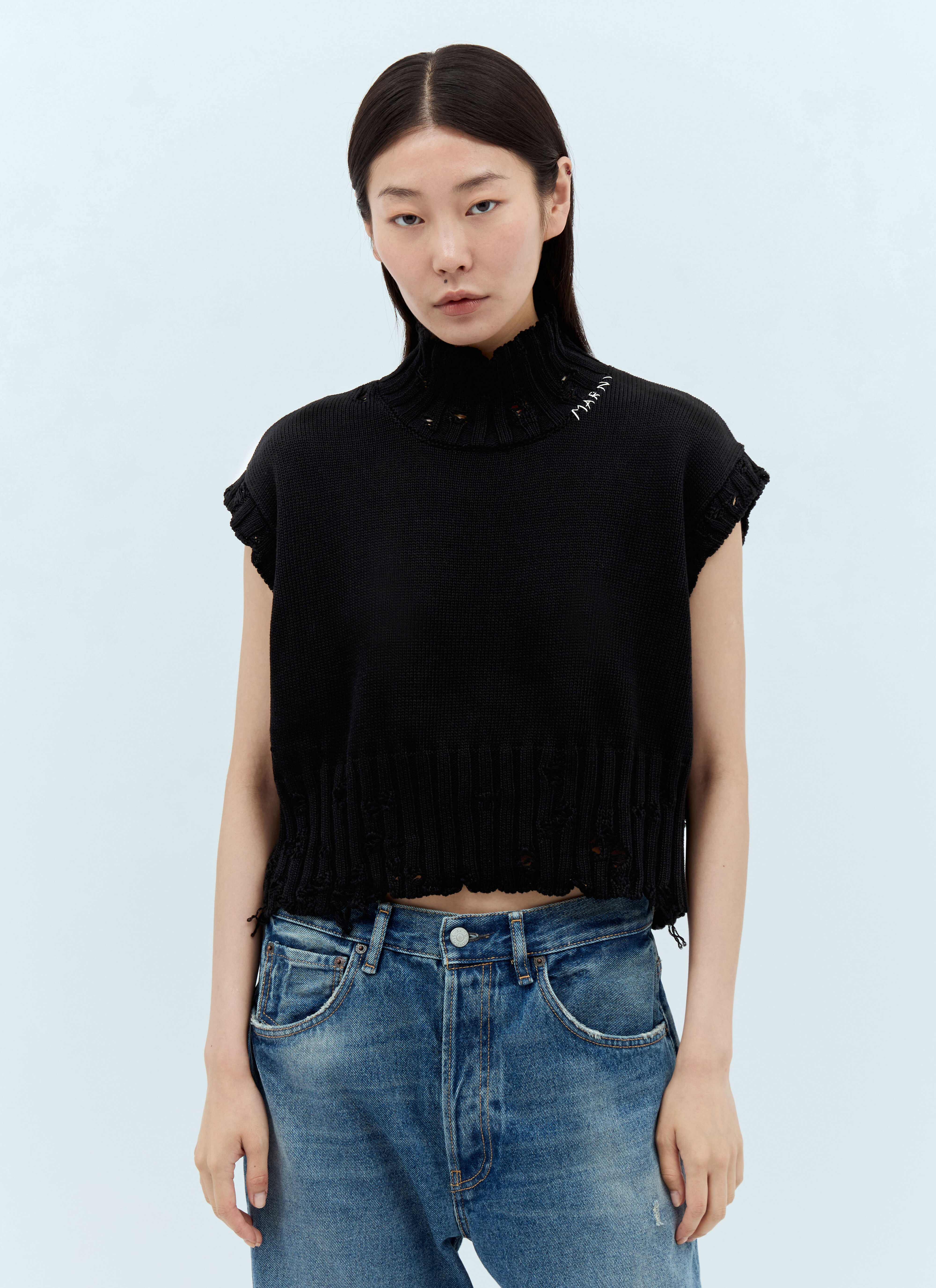 Marni High Neck Cropped Sweater Blue mni0255004