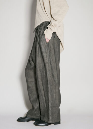 Yohji Yamamoto Drawstring Linen Pants Grey yoy0156003