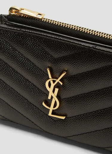 Saint Laurent Monogram Grain De Poudre Zipped Card Case Black sla0237053