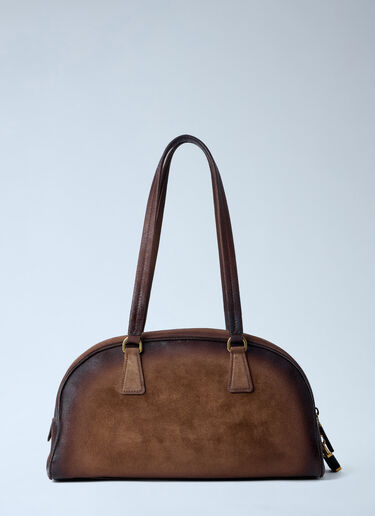 Prada Bowling Medium Suede Handbag Brown pra0264014